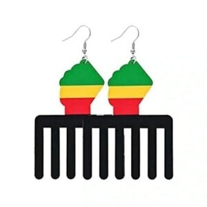 Power Pick Ethnic Women’s Ladies Large Wood Wooden Drop Earrings NWT